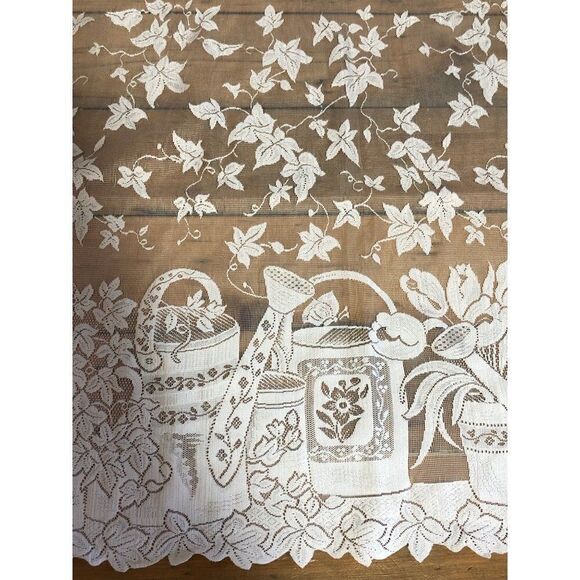 Vintage Windows Tier Curtain Panel Watercan White 28” wide  x 24”long - Picture 2 of 4